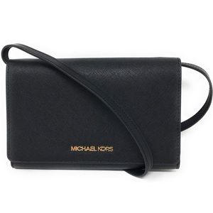 Michael Kors Convertible Cross Body Clutch Wallet Saffiano Leather Black